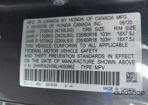 2020 Honda Cr-V Awd Ex z USA, uszkodzony, nr VIN 2HKRW2H56LH650962